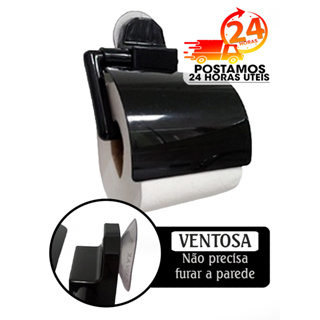 Suporte Papel Higiênico PRETO Com Tampa sistema de Ventosa Banheiro Porta PH não precisa furar pared em Oferta na Shopee