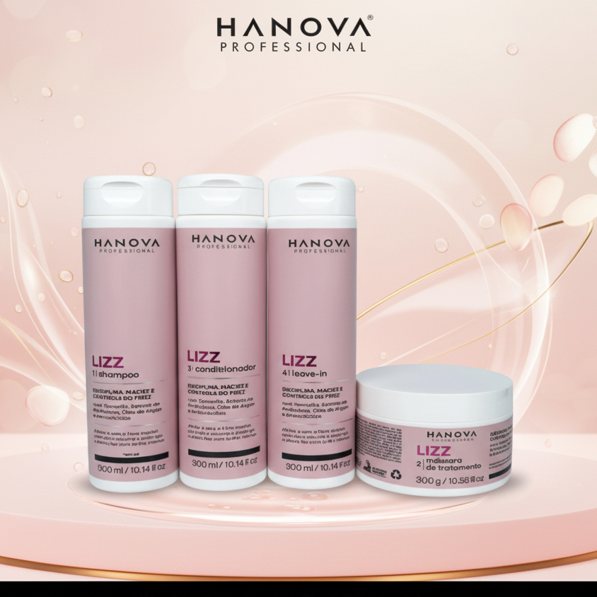 Kit LIZZ  4x300ml: Liso Absoluto, Brilho Espelhado e Fim do Frizz cabelos lisos e quimicamente lisos