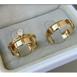 Par de Alianças Casal Moeda Antiga Aço Inoxidável 6mm Banhadas a Ouro + Anel Solitário de Brinde em Oferta na Shopee