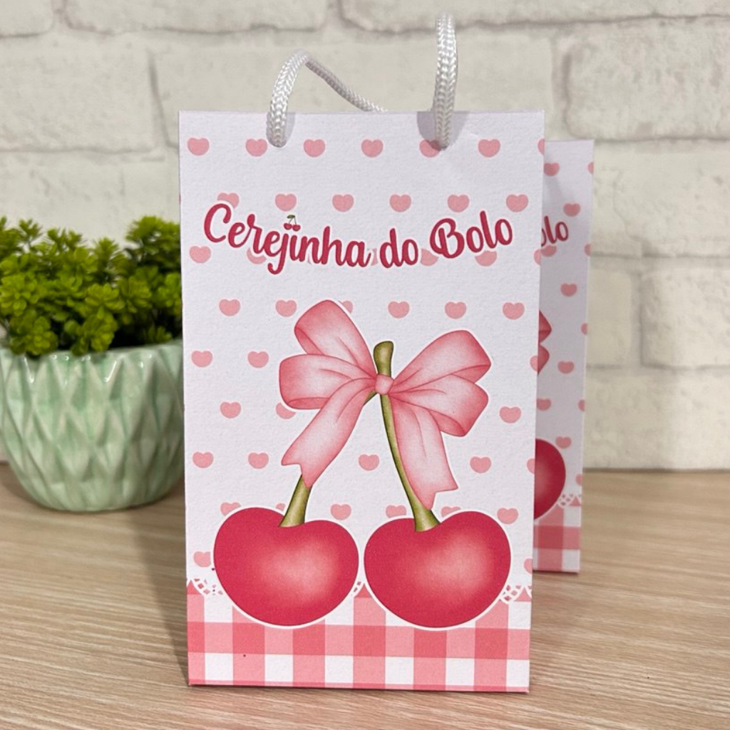 Sacolinha Cerejinha Aquarela- (16x10x3,5)-Lembrancinha de aniversário-kit festa-Personalizados