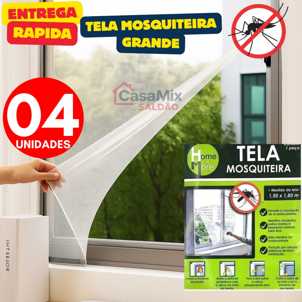 Kit 04/03/02 Tela Mosquiteira GRANDE Janela Ajustável 1,80Mx1,50M Anti Insetos Dengue Mosquito