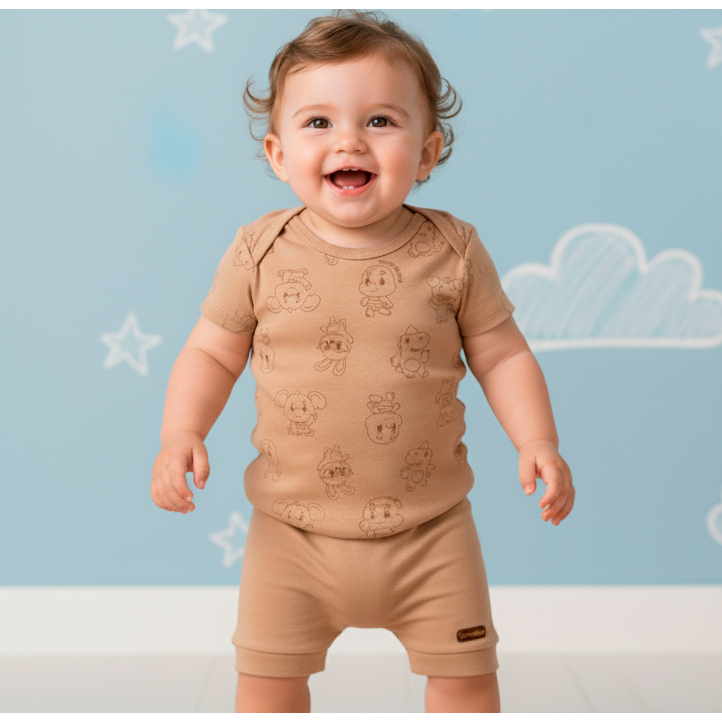 Conjunto Body + Short Marrom - All the Colors - TurmaTube em Oferta na Shopee