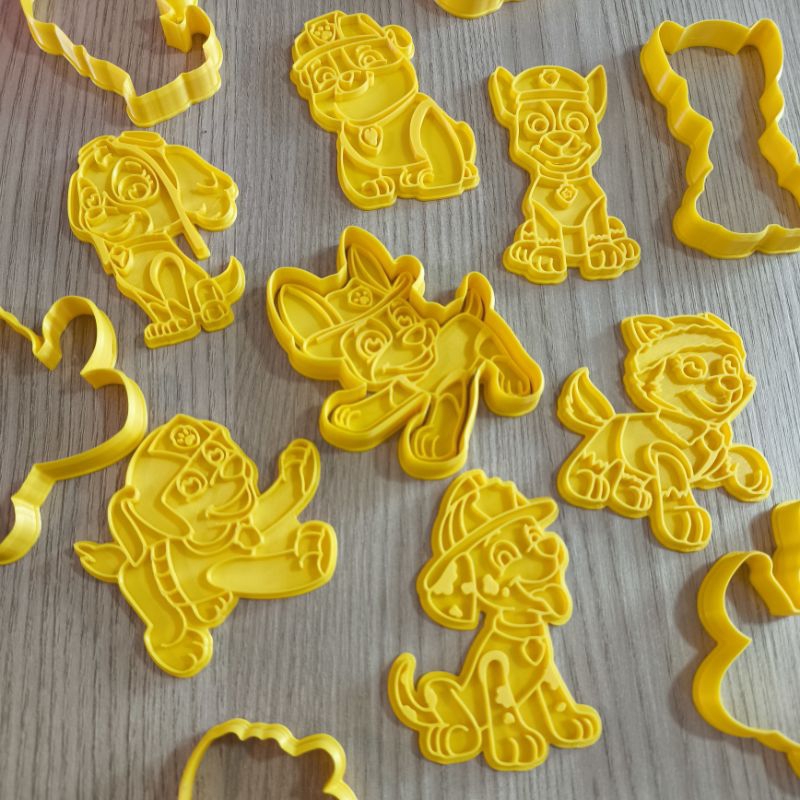 Kit 7 Carimbos e 7 cortadores de Biscoito  Patrulha Canina - Pasta Americana - Bolachinha de maisena - Cookie