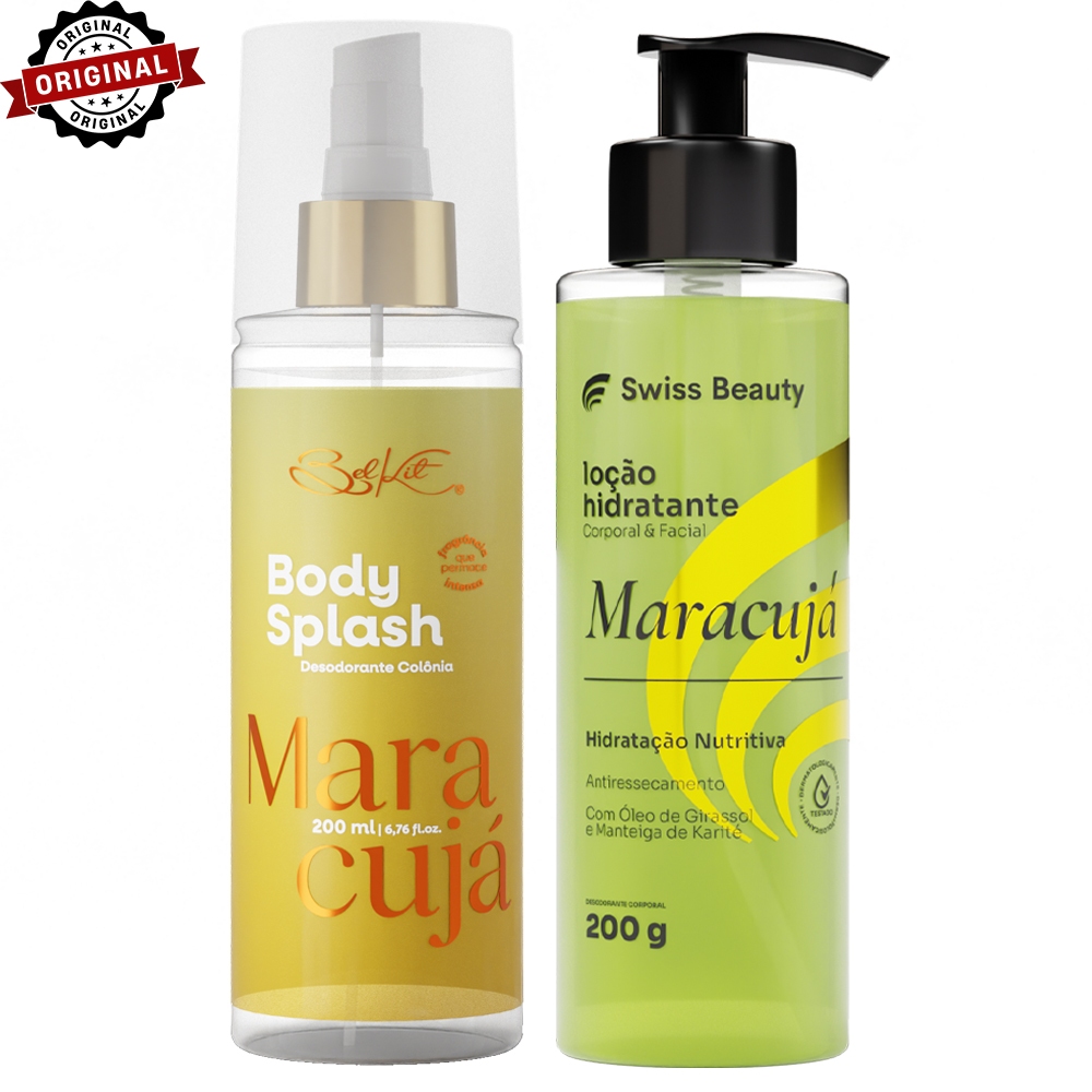 Kit Maracujá - Body Splash 200ml BELKIT, Loção Hidratante SWISS BEAUTY 200g | Hidratação e banho em Oferta na Shopee