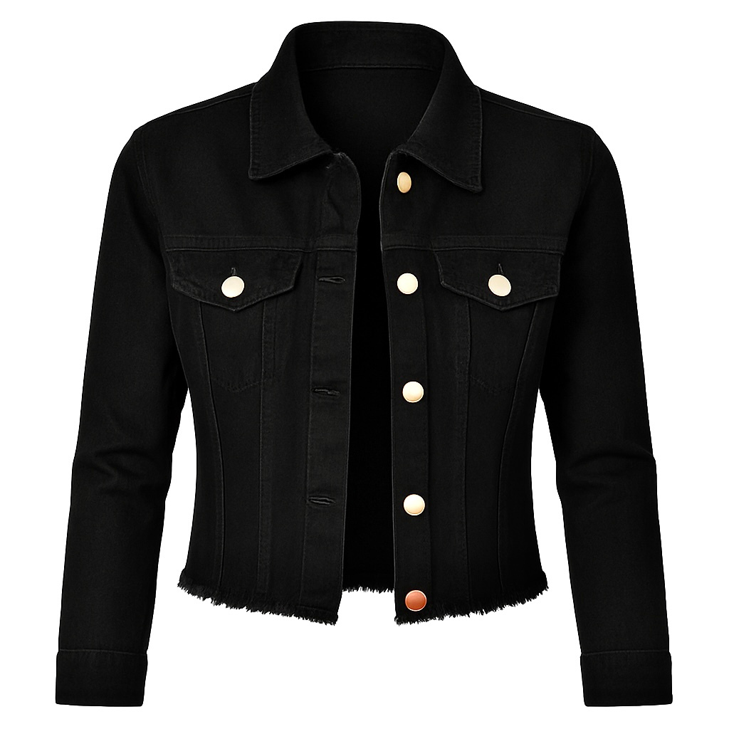 Jaqueta Jeans Feminina Preta Manga Longa Denim Desfiada Linha Premium Cores