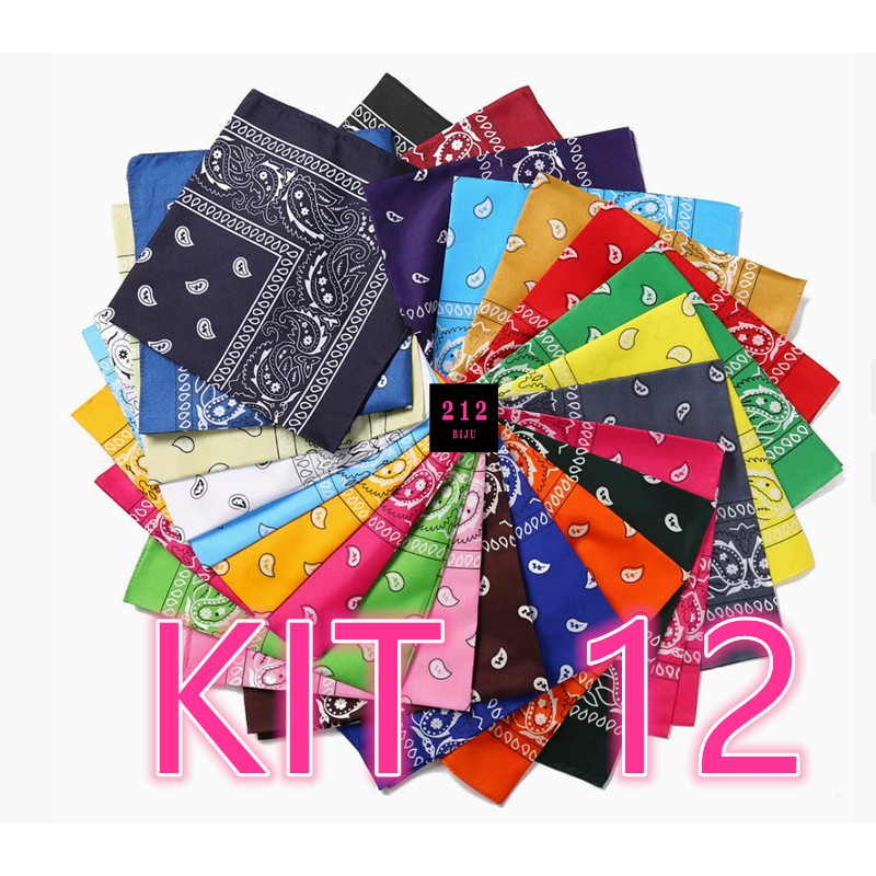 Kit 12 Bandanas Lenço Estampada Colorido 55*55cm 212BIJU ( PACOTE FECHADO, NAO PODE ESCOLHE CORES ) em Oferta na Shopee
