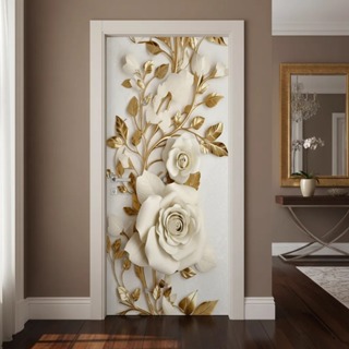 Adesivo Decorativo de Porta de Madeira Vidro Flores Rosa Branca Floral Natureza Residencial Quarto em Oferta na Shopee