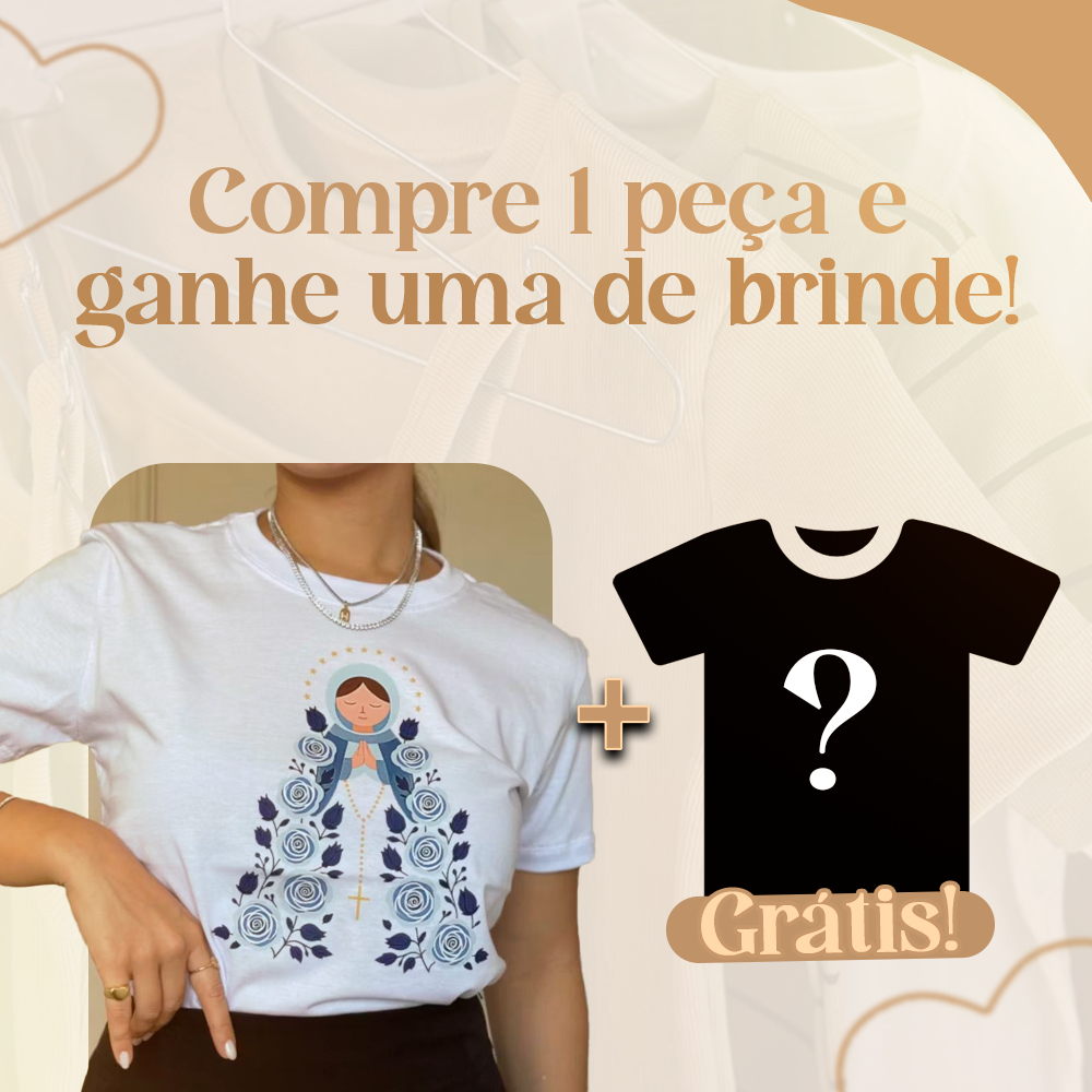 Camiseta Feminina Nossa Senhora Aparecida – T-shirt Religiosa + Brinde Surpresa 100% Algodão