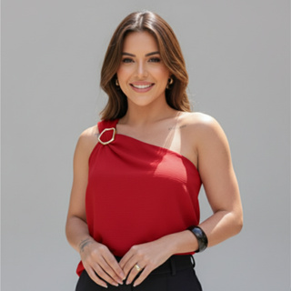 Blusa Feminina Nula Manca Com Fivela Orgânica Dourada Um Ombro Só Blusinha Alça Ùnica M G GG em Oferta na Shopee