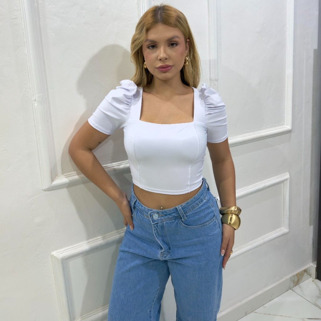 Cropped Feminino Princesa Manga Curta Cropped Manga Bufante Suplex Com Bojo em Oferta na Shopee