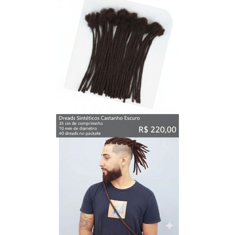 Dreads Sintéticos Castanho Escuro 35cm 10mm 40 Unidades - Extensão Crochet Trança Box Braid Dreadlock Masculino Feminino