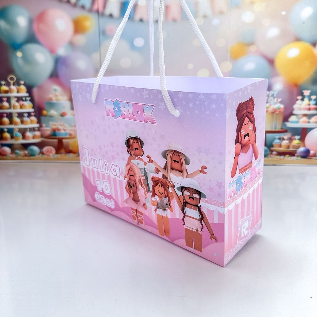 Sacolinha Surpresa personalizada ROBLOX MENINA - Personalizados Sacolas ROBLOX MENINA GIRL  -  PEGUE E MONTE