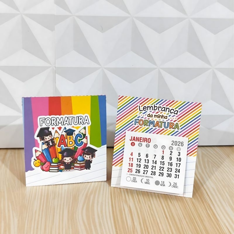 ENVIO RÁPIDO - 50 Mini Calendário de Mesa 2027 Formatura ABC Lembrancinha Escolar Personalizada