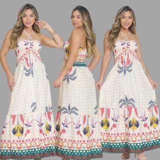 Vestido  Feminino Longo Tomara que Caia  Tropical  Casual  Festa em Oferta na Shopee