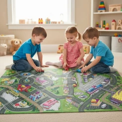 Tapete Atividades Infantil Criança Grande Pista Corrida Carrinho Grande 150x100cm 1,5x1m Menino