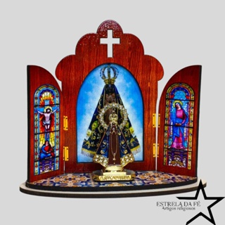 Capela Portuguesa Oratória em madeira MDF + Nossa Senhora Aparecida com Dupla Facei em Oferta na Shopee