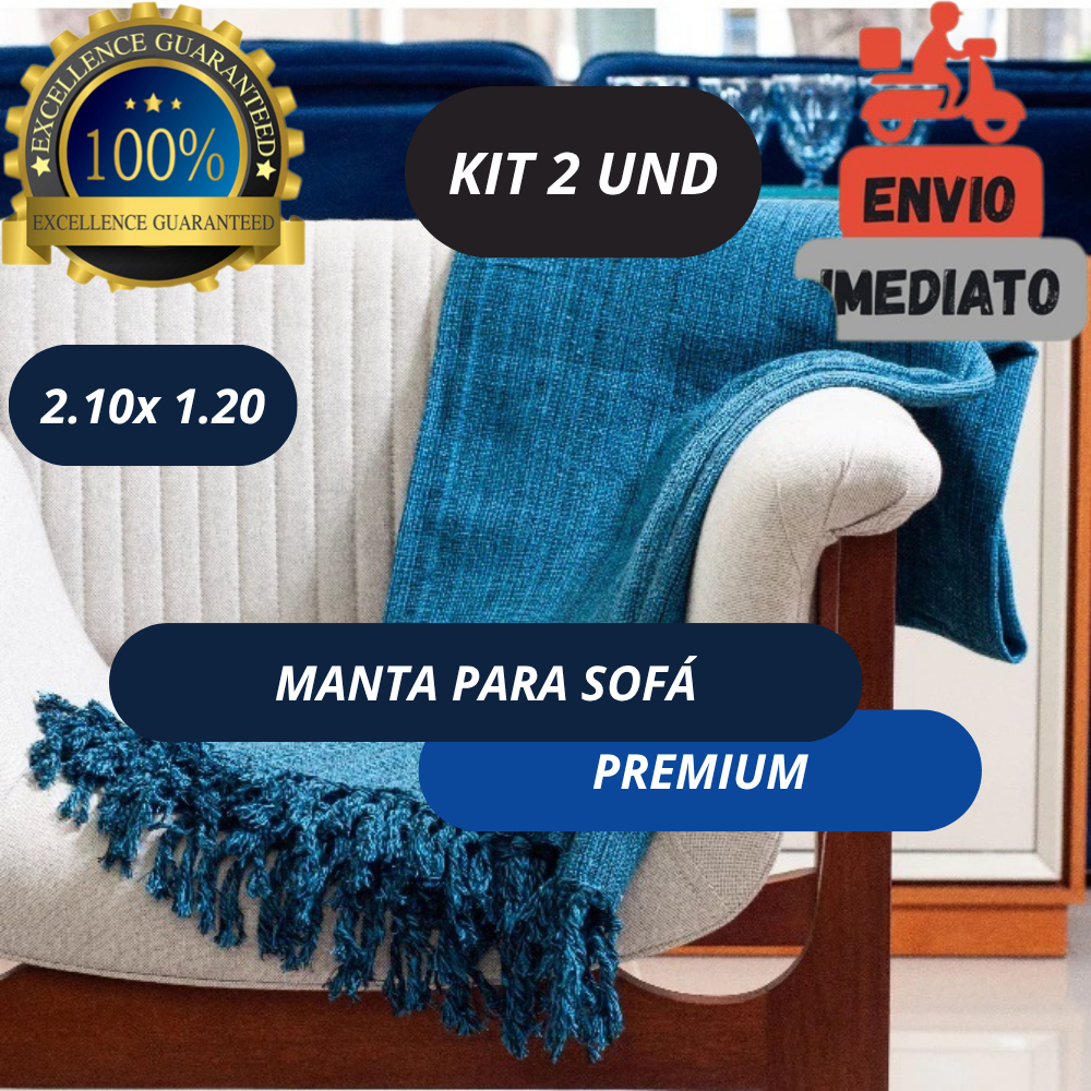 Kit Com 2 Manta De Sofá 2,10 x 1,20 MT 100% Algodão  Luxo Decoração Elegante Premium Qualidade