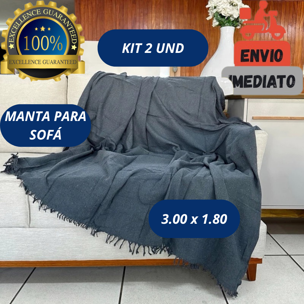 Kit Com 2 Manta Sofá King Gigante 3,00 x 1,80 MT 100% Algodão Artesanal Decoração Elegante Conforto
