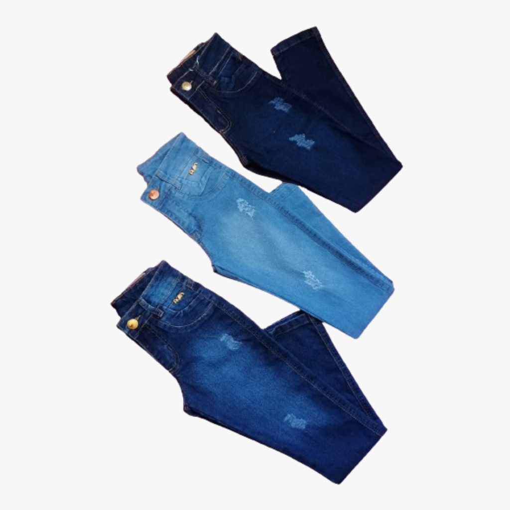 Kit 3 Calças Jeans Feminina Infantil Juvenil Menina Skinny Cores Estilo Escola Passeio Criança 10-16