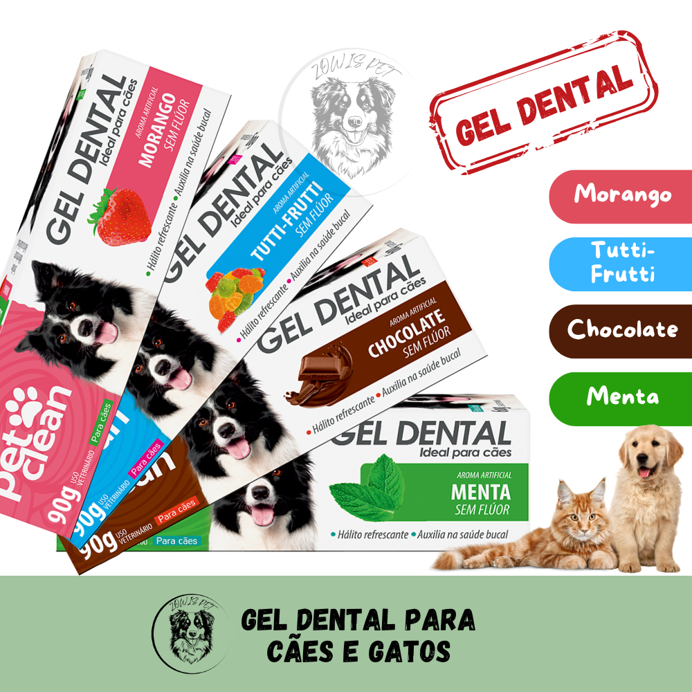 Gel Dental para Cães e Gatos 4 Sabores Morango Tutti Frutti Chocolate Menta 90g - Pet Clean