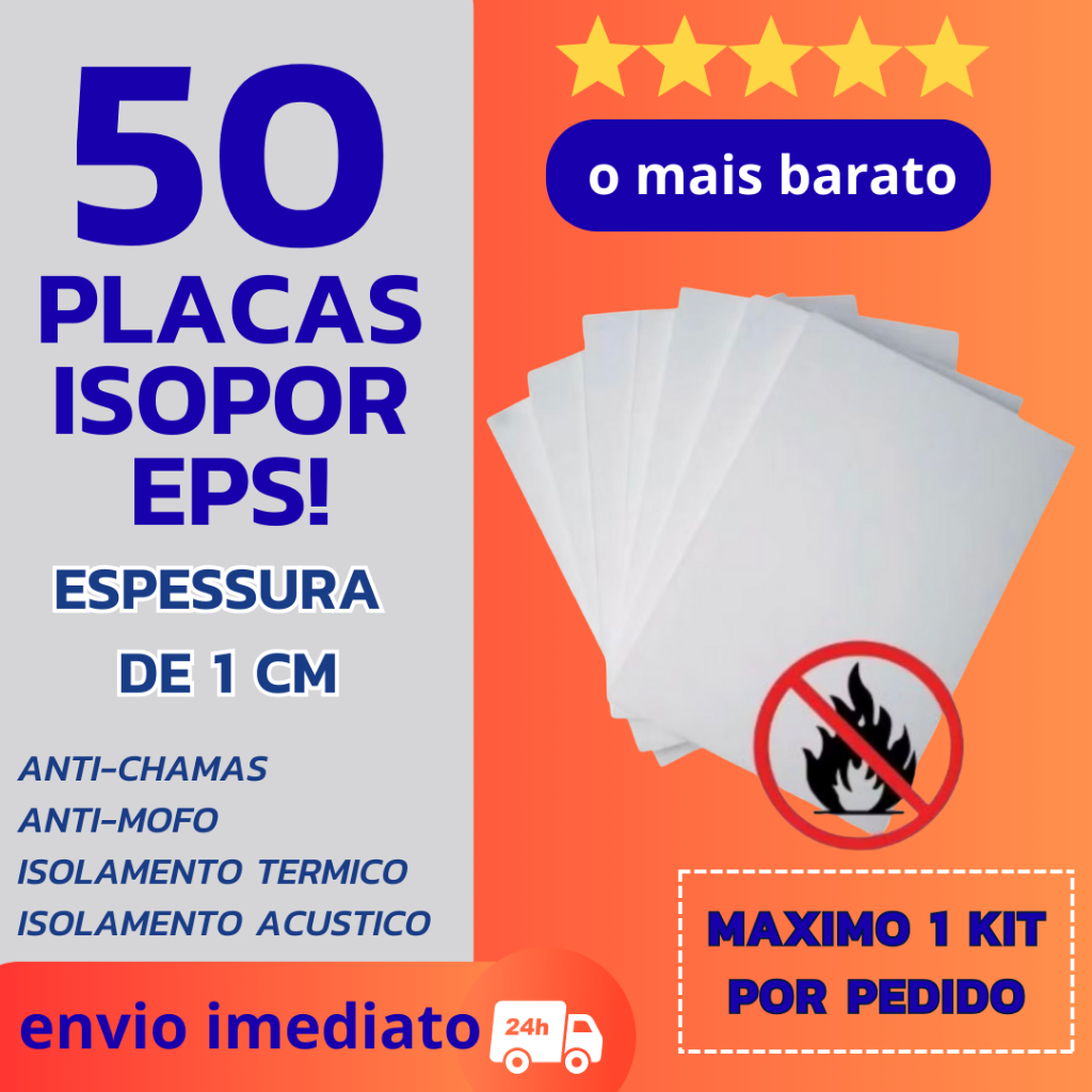 Placas de Isopor EPS 50 Unid. EPS 1cm espessura - Anti-chamas ENVIO IMEDIATO 1000x500x1CM em Oferta na Shopee