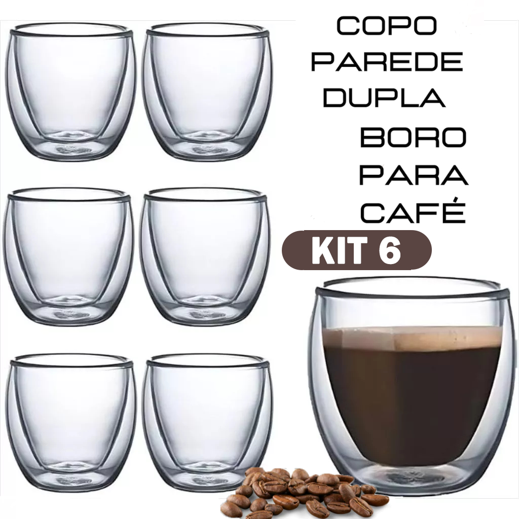 Kit 6 Vidro Caneca De Café Dupla Isolamento Térmico 80ML Ideal Para Festas e chá da Tarde em Oferta na Shopee