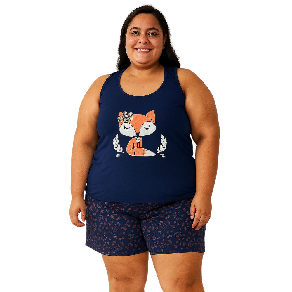 Pijama Baby Doll Regata Plus Size Raposa Malha Leve e Confortável em Oferta na Shopee