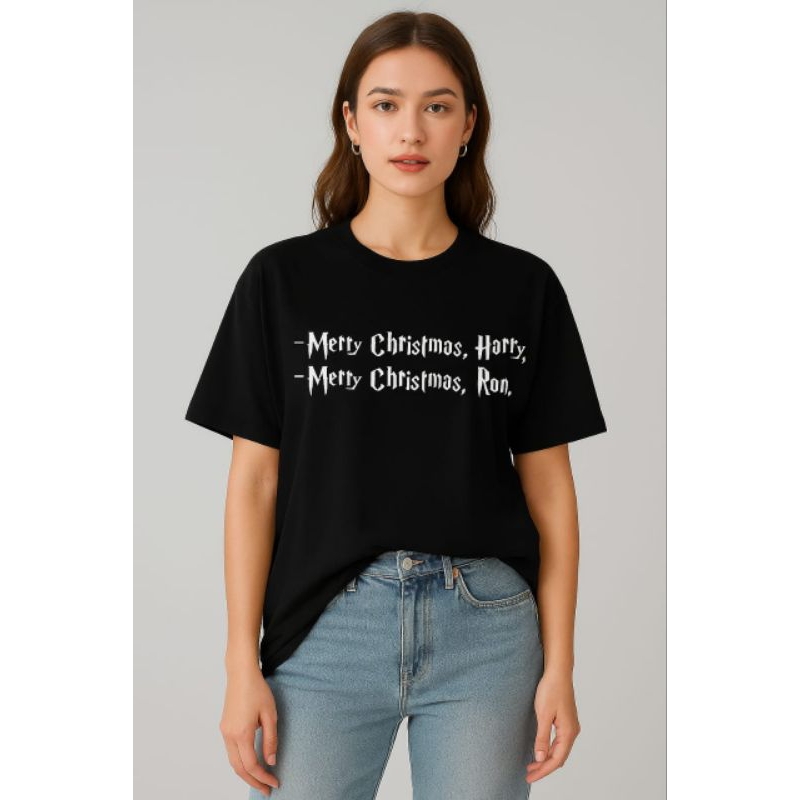 Camisa Básica Algodão Merry Christmas Harry, Merry Christmas Ron Camiseta Harry Potter Natal