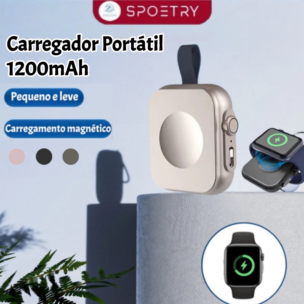 Carregador Portátil 1200mAh para Apple Watch, Mini e Sem Fio, Perfeito para Viagens em Oferta na Shopee