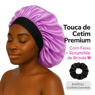 Touca de Cetim Premium com Faixa + Scrunchie Antifrizz Protege os Cabelos Evita o Frizz em Oferta na Shopee