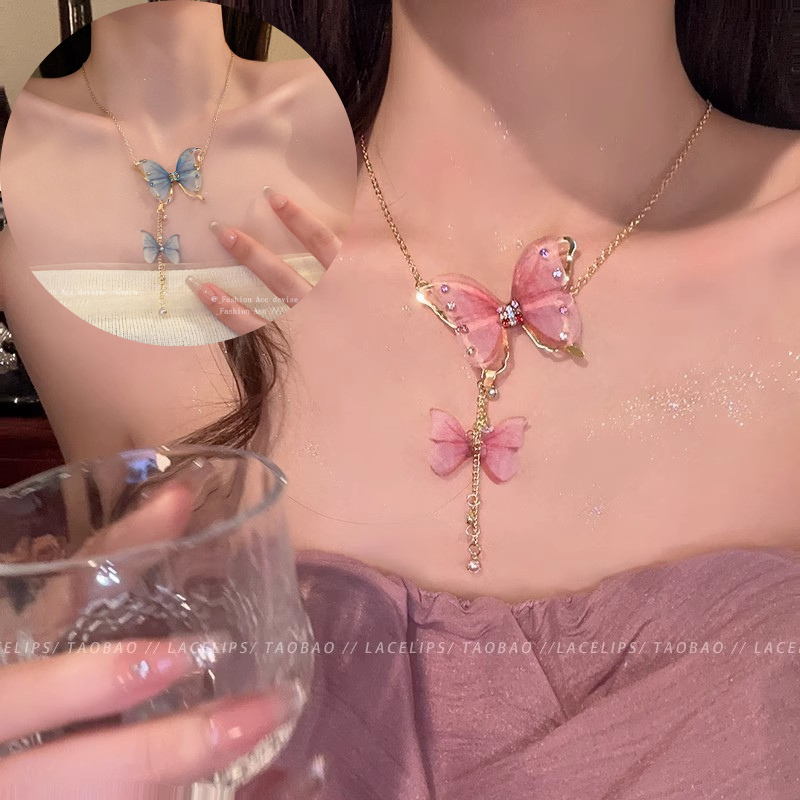 (Novo)Colar De Pérola De Diamante Tule Borboleta Tassel Super Fada Alta Qualidade Cadeia De Clavícula Moda Mori em Oferta na Shopee