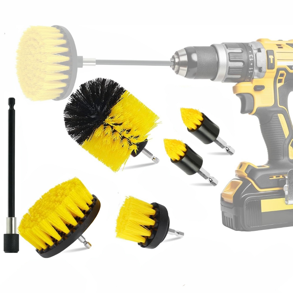 Kit 6 escovas para furadeira elétrica Multiuso com Cabo Extensível para Carros Encaixa Escova de limpeza