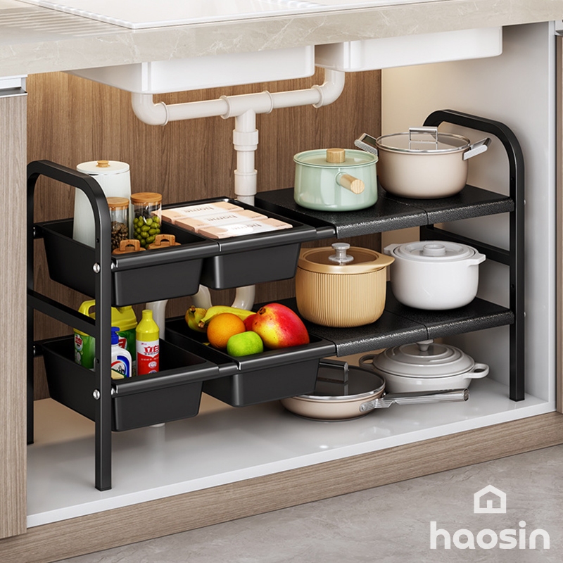 Haosin Prateleira Retrátil Para Pia De Cozinha Organizador De Panelas e Utensílios Suporte Multifuncional e Ajustável