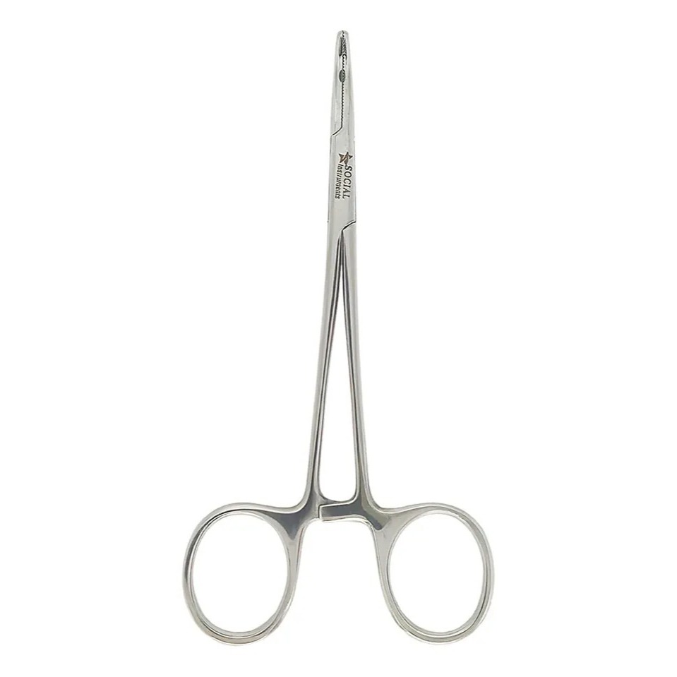 Kit 2 Pinças Halstead Mosquito | Reta e Curva | 12cm | Social Instrumentos | Aço Inox | Anvisa | Autoclavavel