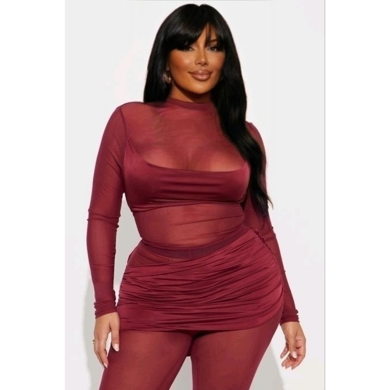 Body Tule Liso Cor Vinho (Bordô/Marsala) | Manga longa | Tela finíssima | Tam Único PP ao M 34-38