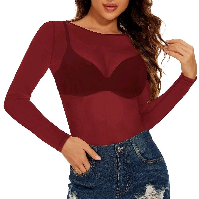 Body Microtule Vinho (Bordô/Marsala) – Manga Longa, Efeito Segunda Pele chique e Elasticidade 4D Tam Único PP ao M 34-38