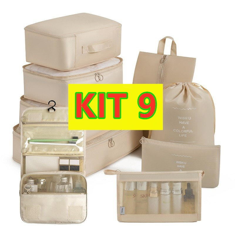 Kit 9 Bolsa Organizadora De Viagem Bag Para CosméTicos Sapatos Lingerie E PortáTeis
