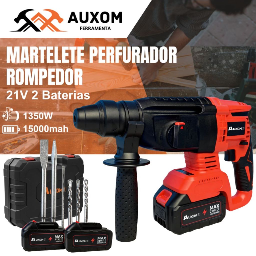 AUXOM Furadeira De Impacto/Martelete Perfurador Rompedor 2 bateria 1350W
