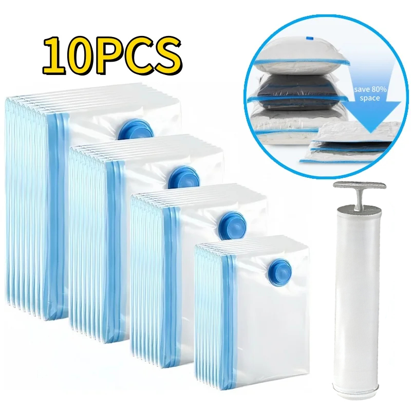 Kit 10 Sacos a Vácuo + Bomba Sucção Organizador de Roupas e Viagem em Oferta na Shopee