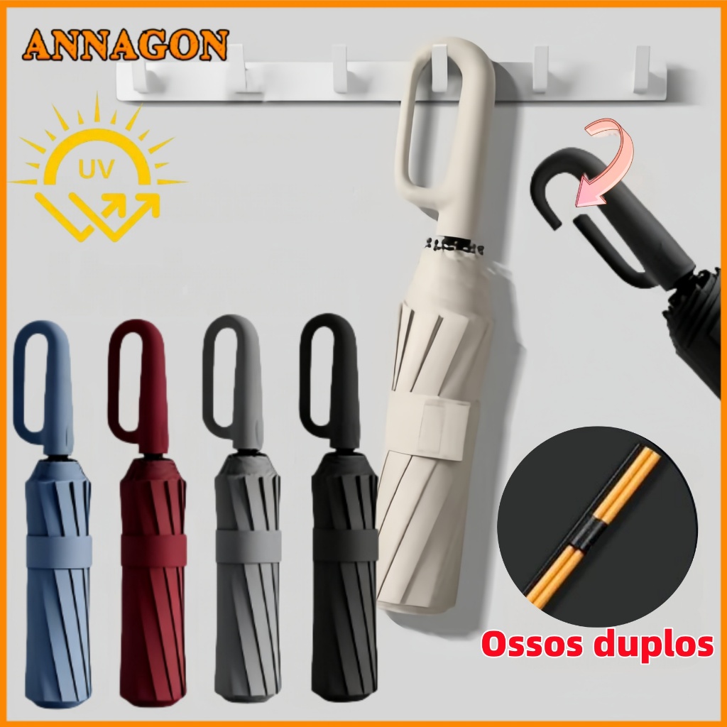 Guarda-chuva Automático com Fivela de anel Protetor Solar UV à prova de Vento Grande Dobrável