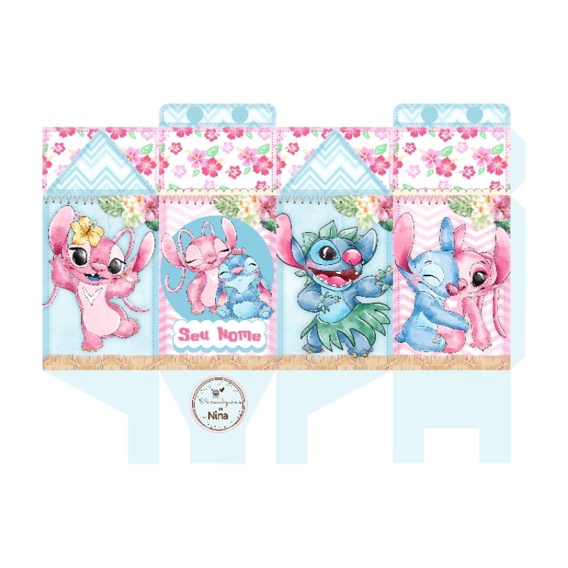 KIT 10 CAIXINHAS MILK LEMBRANCINHA PERSONALIZADAS STITCH E ANGEL - FAZEMOS TODOS OS TEMA LEMBRANCINHA INFANTIL AZUL ROSA