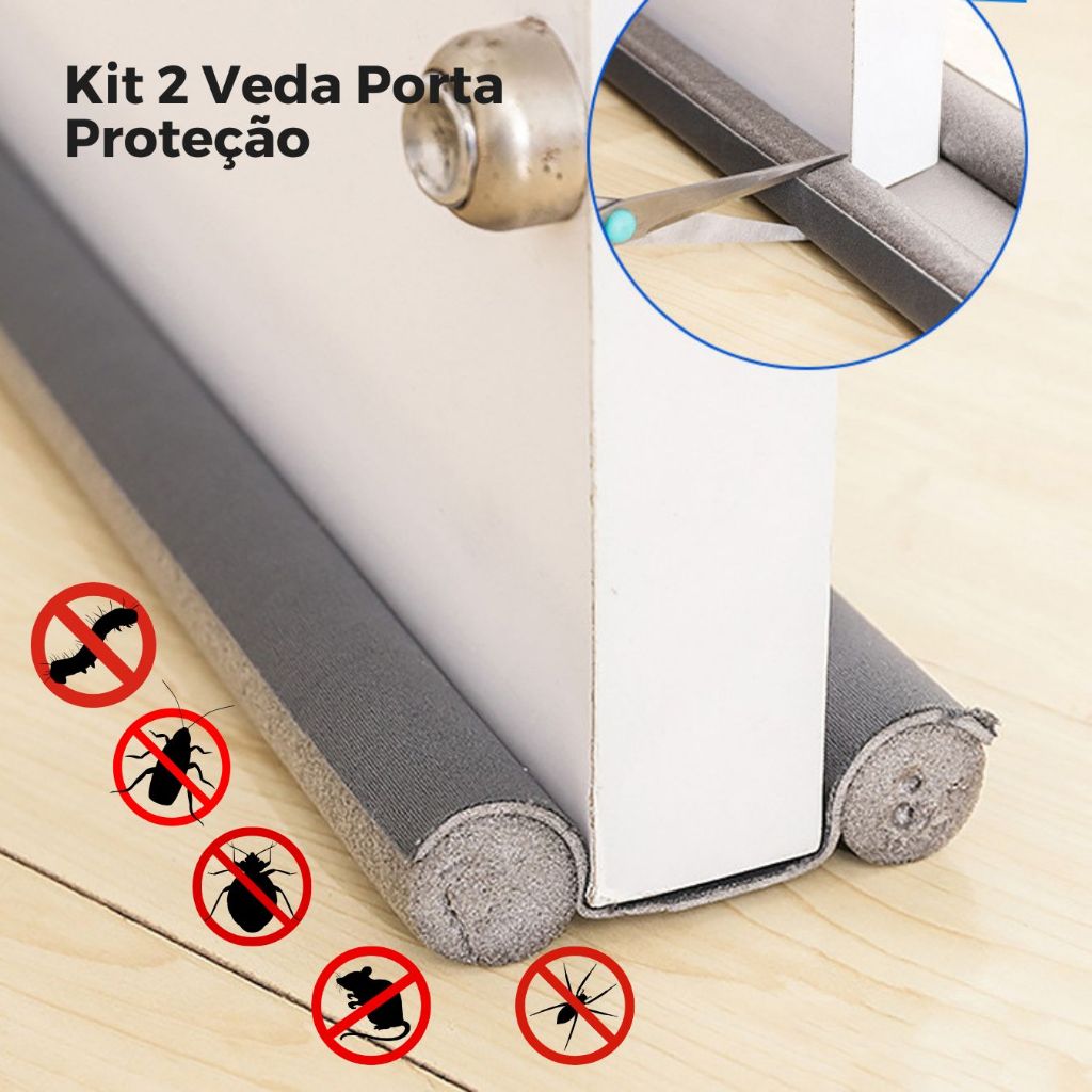 Kit 2 Unidades de Veda Porta Ajustável Protetor Rolinho Impermeável 90cm em Oferta na Shopee