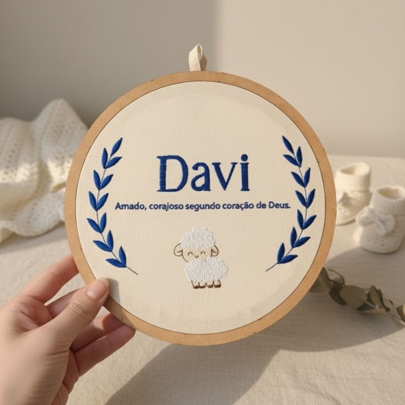 Bastidor Porta Maternidae bordado para quarto infantil/bebê ovelhinha