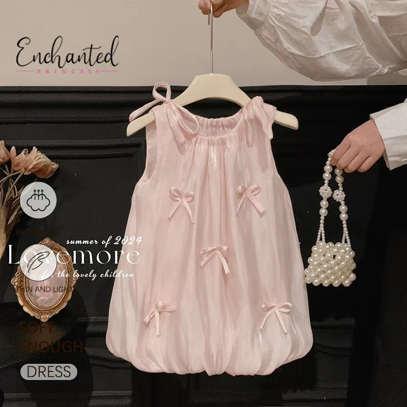ENCHANTED PRINCESS Vestido com laço e botões na frente, estilo verão, tamanho infantil.Macio e confortável em Oferta na Shopee