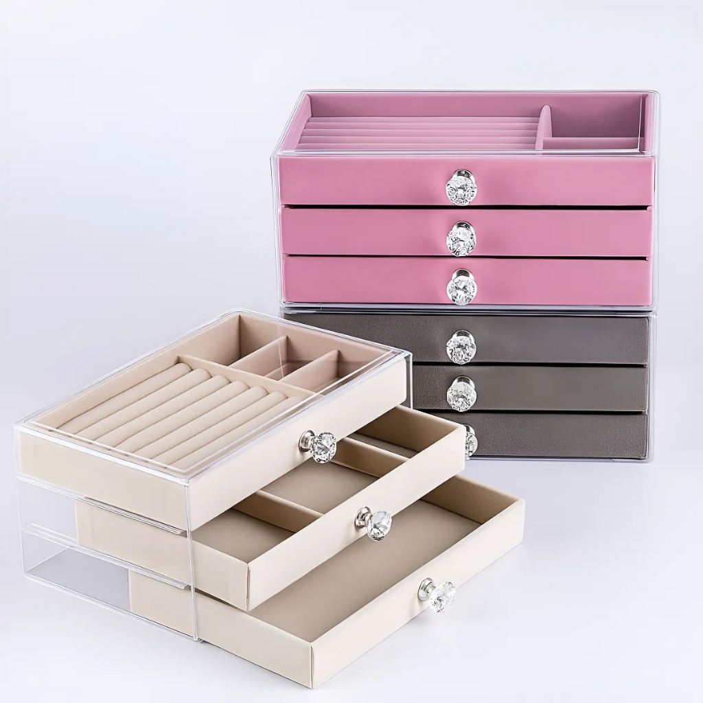 Armazenamento Transparente Da Caixa De Jóia Da Três-camada （Pacote de indenização por danos）