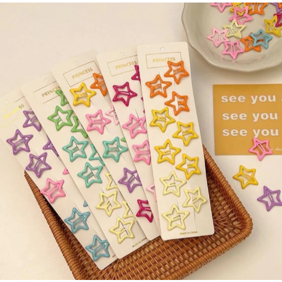 Kit 10 Presilhas Estrela Infantil, Grampos para Meninas Y2k Coloridas, Acessório de Cabelo Tic Tac em Oferta na Shopee