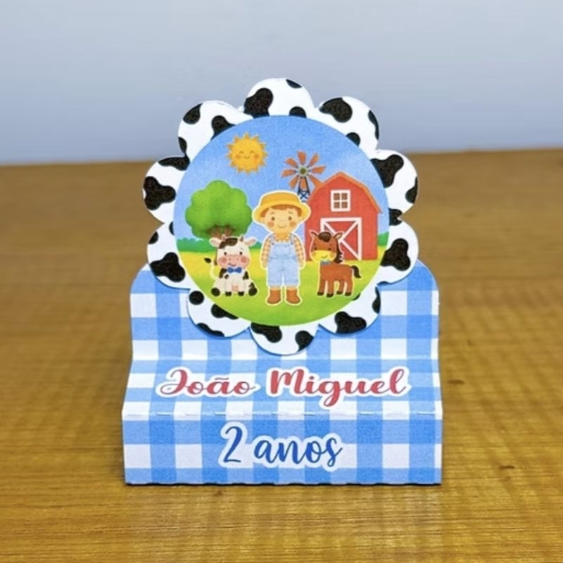 PEGUE E MONTE - Kit Porta Bis Duplo Personalizado Lembrancinhas Aniversário Festa Caixinhas Fazendinha Azul Menino