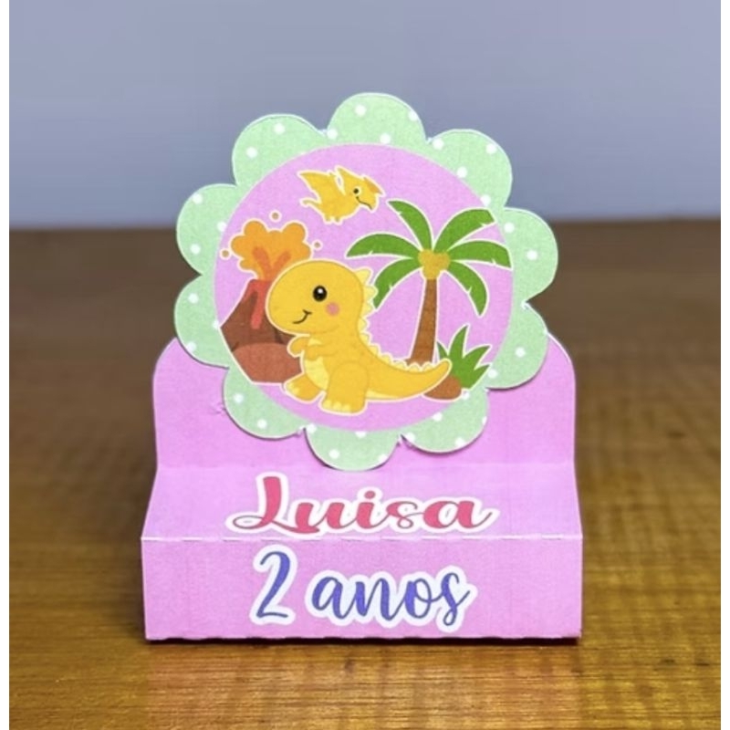 PEGUE E MONTE - Kit Porta Bis Duplo Personalizado Lembrancinhas Aniversário Festa Caixinhas Dino Dinossauro Menina