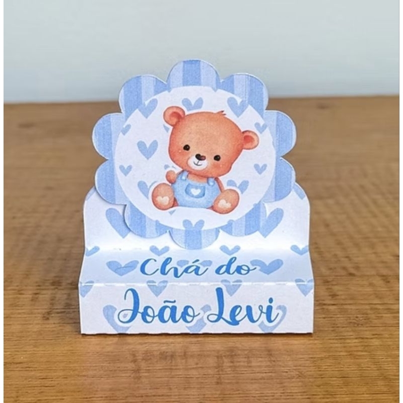 PEGUE E MONTE - Kit Porta Bis Duplo Personalizado Lembrancinhas Aniversário Festa Caixinhas Chá de Bebê Ursinho Azul