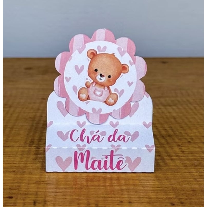 PEGUE E MONTE - Kit Porta Bis Duplo Personalizado Lembrancinhas Aniversário Festa Caixinhas Chá de Bebê Ursinha Rosa
